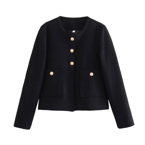 ジャケット・アウター Tweed Dot Button Collarless Jacket Casual Tweed Blazer Jacket for Women Cropped Open Front Button
